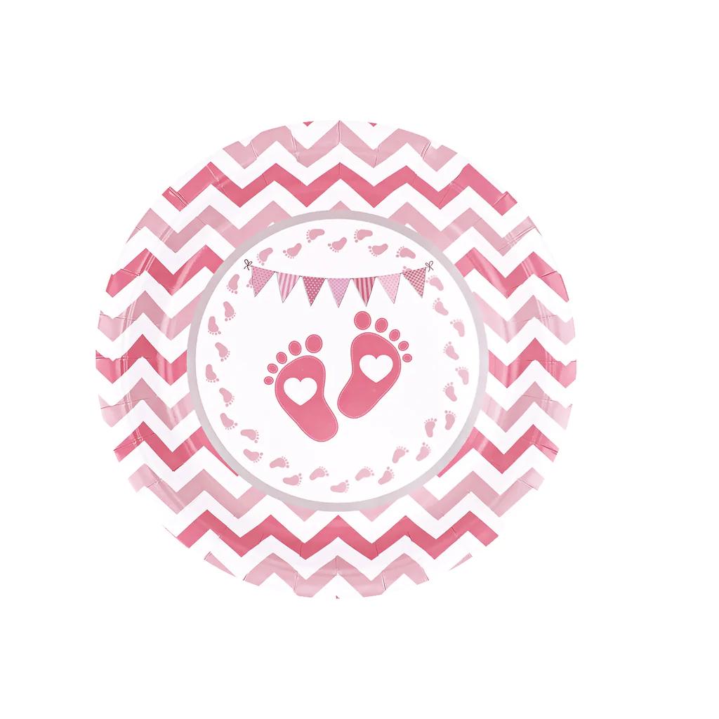 Lėkštutės rožinės Baby shower  (6 vnt./18 cm)