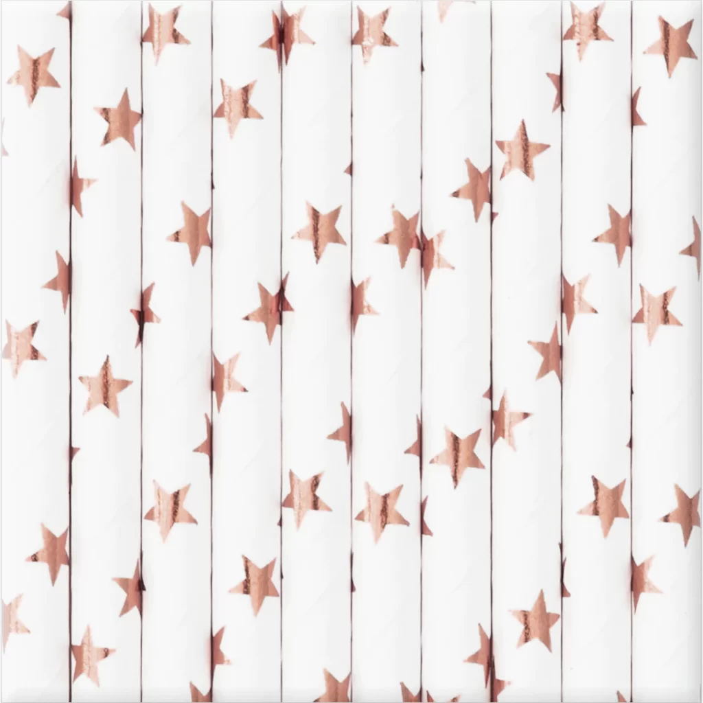 Šiaudeliai rožinio aukso žvaigždutės 10vnt.